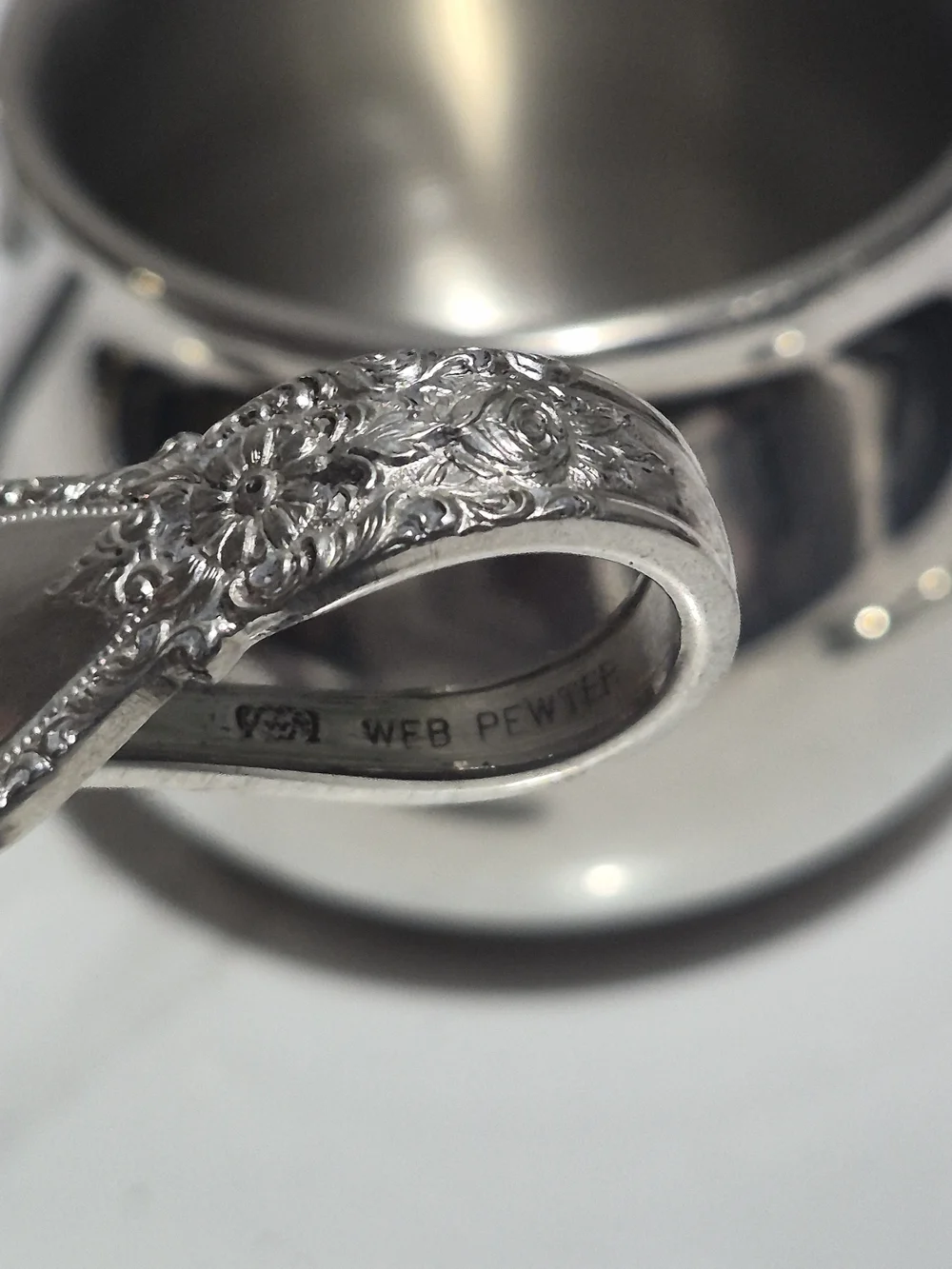 Vintage Web Pewter 1172 Polished Baby Cup and 2 Spoons .